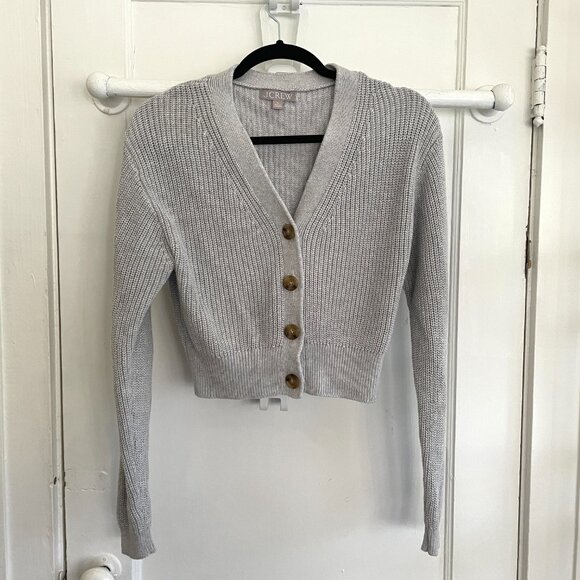 J.Crew Cotton-blend cropped V-neck cardigan sweater | Medium| Heather Dove| NWOT - Picture 2 of 7